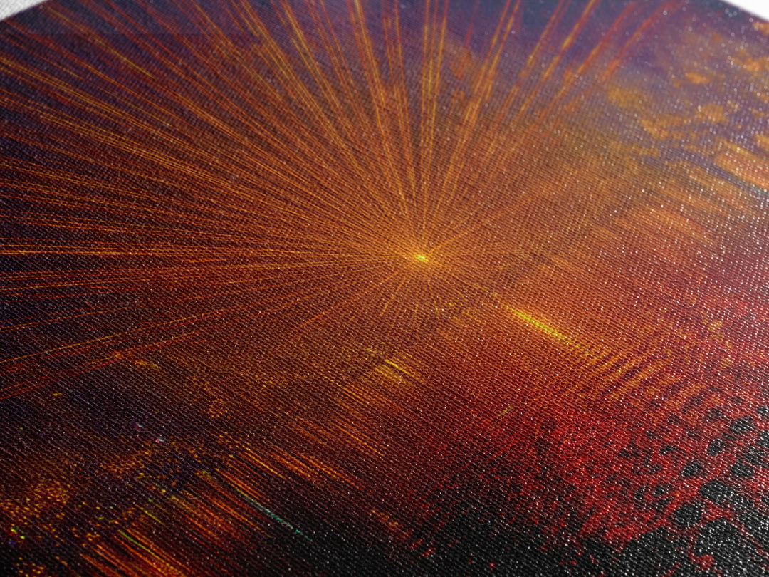 Orange Laser Sunset Over Water Wall Art, Modern Abstract Sci Fi Landscape, Retro Futuristic Poster, Large MCM Office Decor