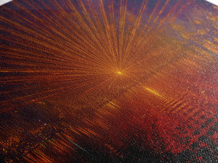 Orange Laser Sunset Over Water Wall Art, Modern Abstract Sci Fi Landscape, Retro Futuristic Poster, Large MCM Office Decor