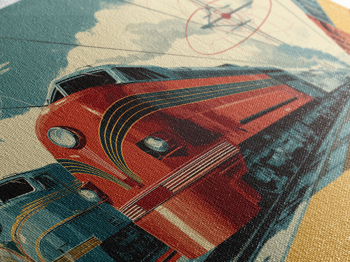 Red Streamliner Train Station Wall Art, Retro Futurism Poster, Mid Century Modern Decor, Atomic Railroad Print, Office Wall Decor