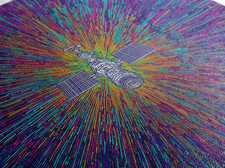 Warp Speed Satellite Explosion Wall Art, Colorful Space Abstract Poster, Sci Fi Retro Print, Modern Digital Art, Office Decor