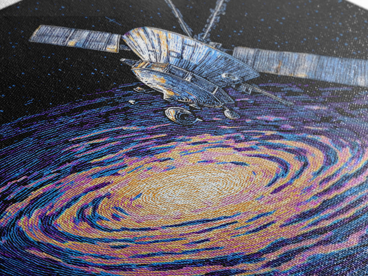 Galaxy Probe Over Vortex Framed Canvas Print, Starry Sci Fi Poster, Retro Space Abstract Art, Blue Wall Decor For Office
