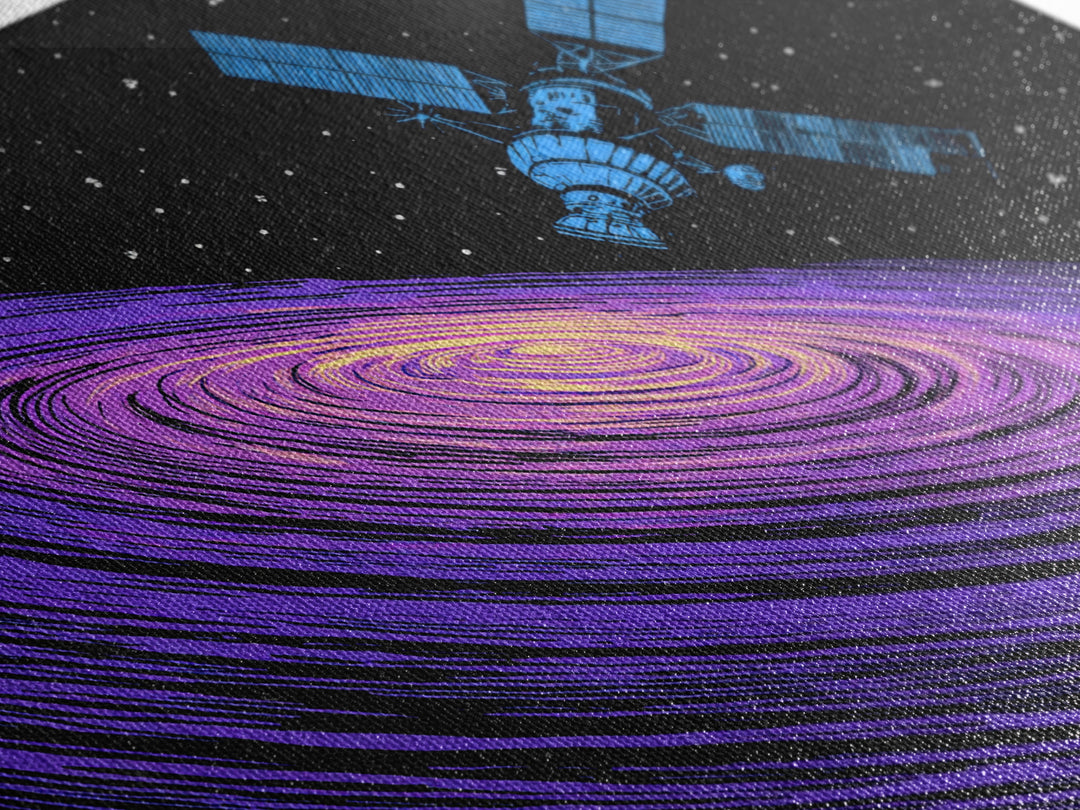 Purple Galaxy Satellite Canvas Print, Retro Sci Fi Space Poster, Cosmic Abstract Art, Blue Black Wall Decor, Modern Art Print