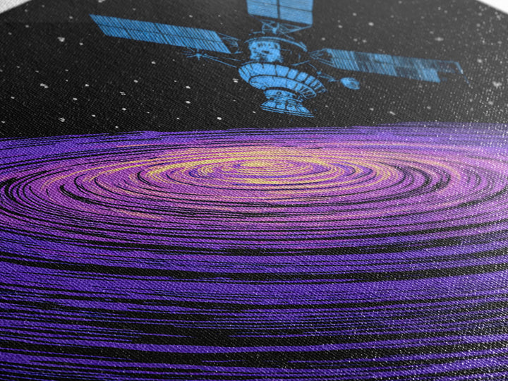 Purple Galaxy Satellite Canvas Print, Retro Sci Fi Space Poster, Cosmic Abstract Art, Blue Black Wall Decor, Modern Art Print