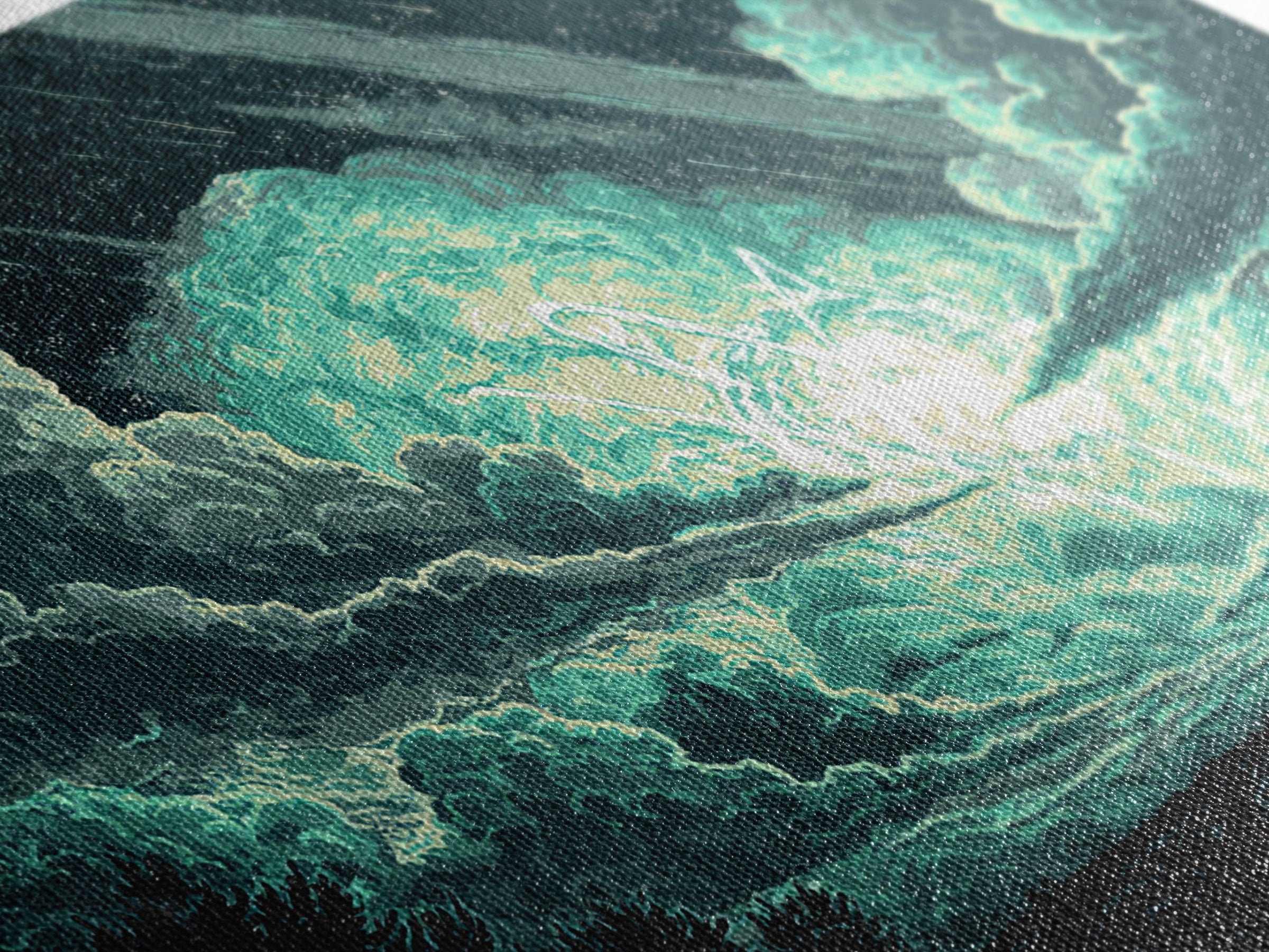 Glowing Meteor Burst In Emerald Clouds Wall Art, Pixel Sci Fi Landscape, Retro Art Poster, Space Abstract Art, Modern Wall Decor