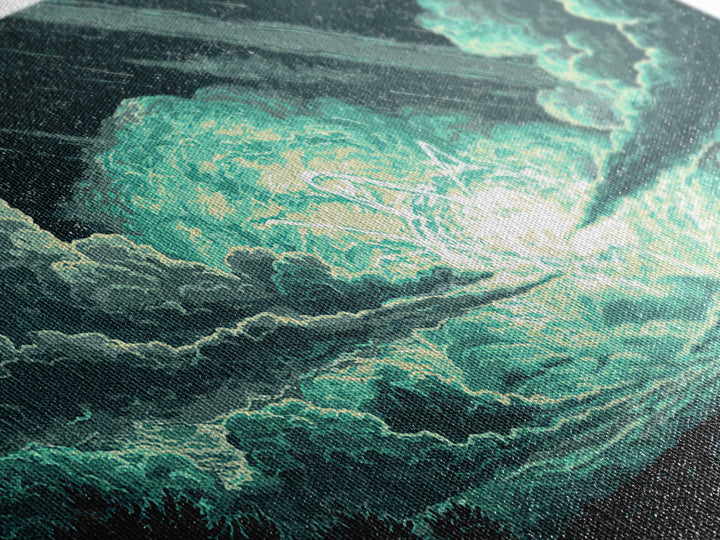 Glowing Meteor Burst In Emerald Clouds Wall Art, Pixel Sci Fi Landscape, Retro Art Poster, Space Abstract Art, Modern Wall Decor