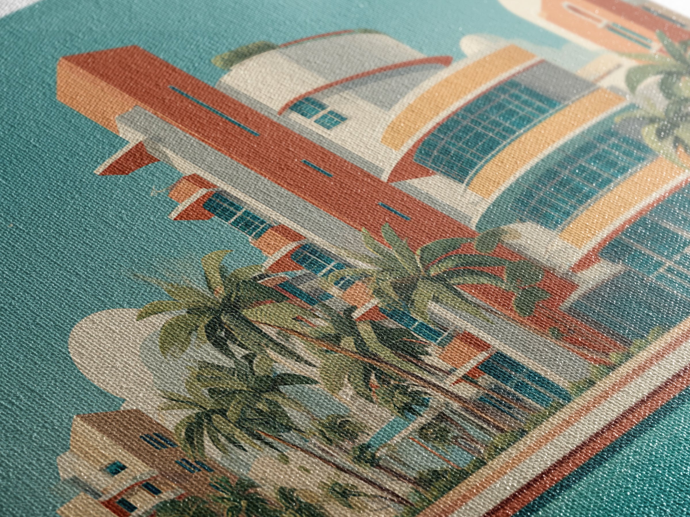 Art Deco Waterfront Hotel With Palm Trees Wall Art, Mid Century Modern Poster, Retro Travel Print, Palm Springs Decor, Home Decor