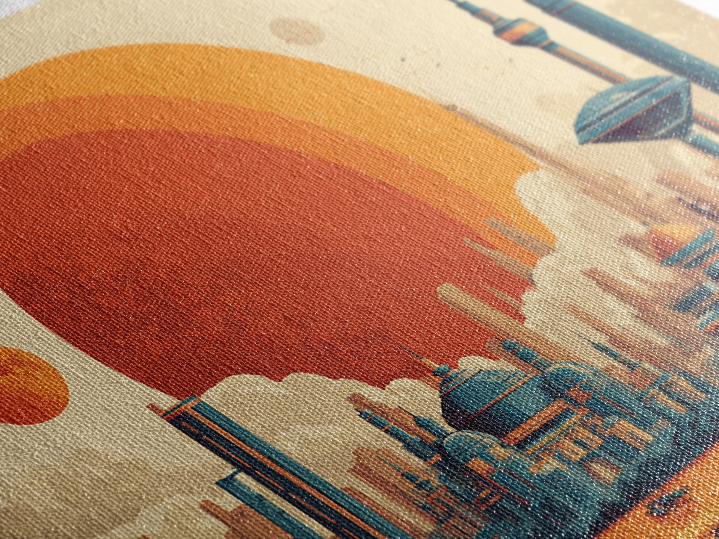Futuristic Planet Skyline With Domed City Wall Art, Mid Century Modern Poster, Retro Sci Fi Print, Colorful Home Decor Print