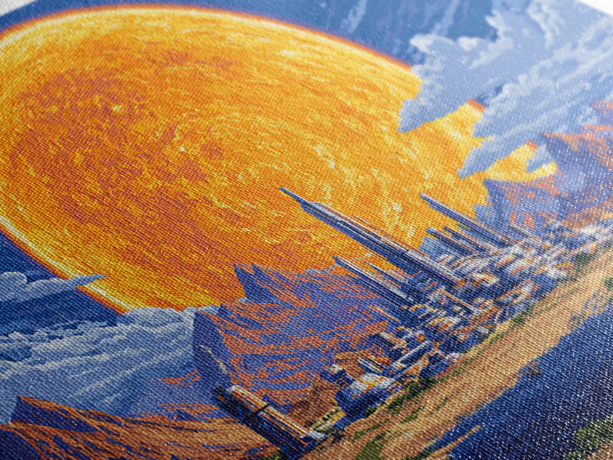 Futuristic Desert City With Giant Orange Sun Wall Art, Retro Sci Fi Poster, Midcentury Modern Art, MCM Space Decor, Living Room Decor
