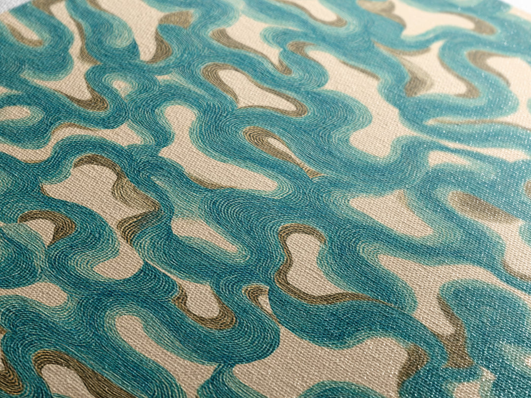 Teal Organic Maze Pattern Wall Art, Abstract Geometric Art Print, Modern Wall Decor, Coastal Boho Home Decor, MCM Artwork