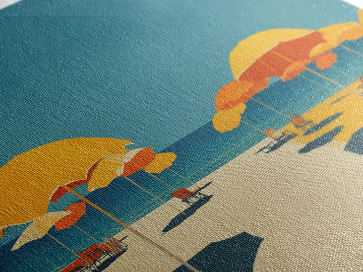 Sunny Yellow Beach Umbrellas Wall Art, Retro Coastal Canvas, Midcentury Modern Decor, Ocean Summer Print For Living Room