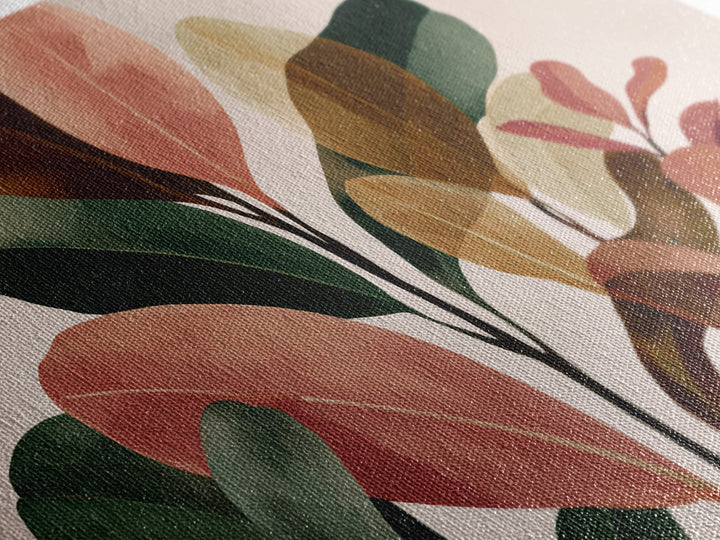 Soft Pink Brown Abstract Leaves Wall Art, Botanical Modern Art Print, Midcentury Home Decor For Bedroom Or Living Room Decor
