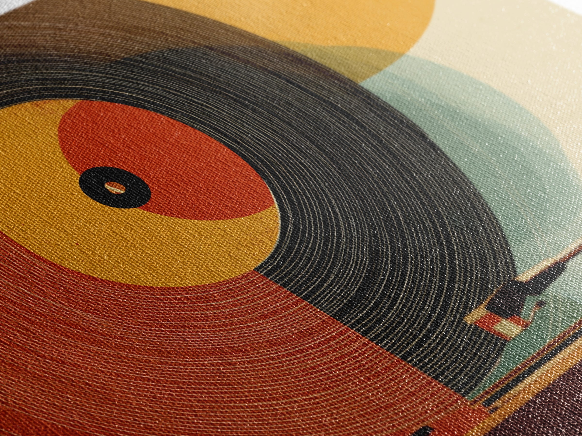 Orange Vinyl Turntable Abstract Wall Art, Mid Century Modern Music Poster, Retro Record Player Decor, Bold MCM Home Decor