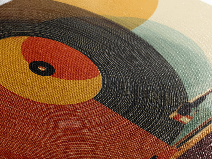 Orange Vinyl Turntable Abstract Wall Art, Mid Century Modern Music Poster, Retro Record Player Decor, Bold MCM Home Decor