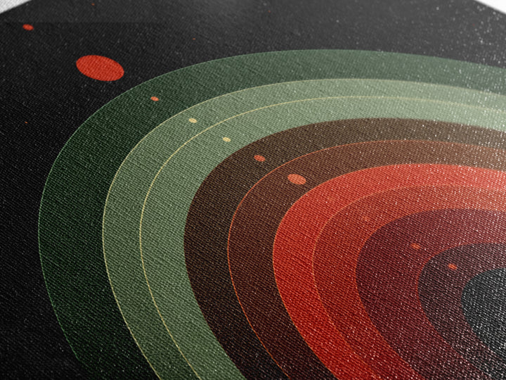 Red Planet Arc Canvas Print, Midcentury Modern Abstract Art, Atomic Geometric Wall Decor, Space Retro Poster For Home Decor
