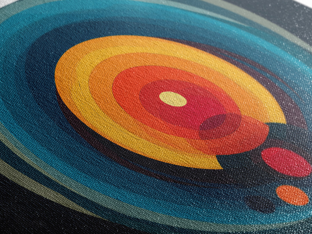 Teal Orange Circular Target Wall Art, Midcentury Modern Geometric Abstract, Bold Modern Decor, Retro Canvas Print For Office