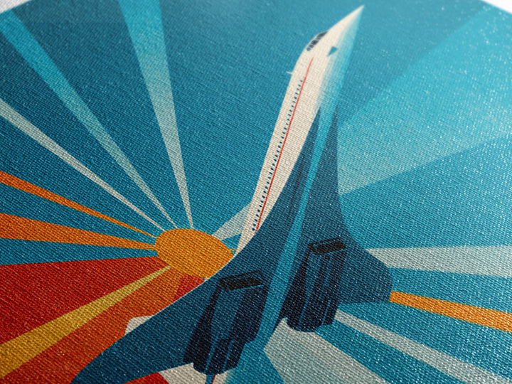 Retro Jet Sunrise Rays Canvas Print, Midcentury Modern Wall Art, Atomic Aviation Poster, Teal Orange Travel Decor Gift For Him