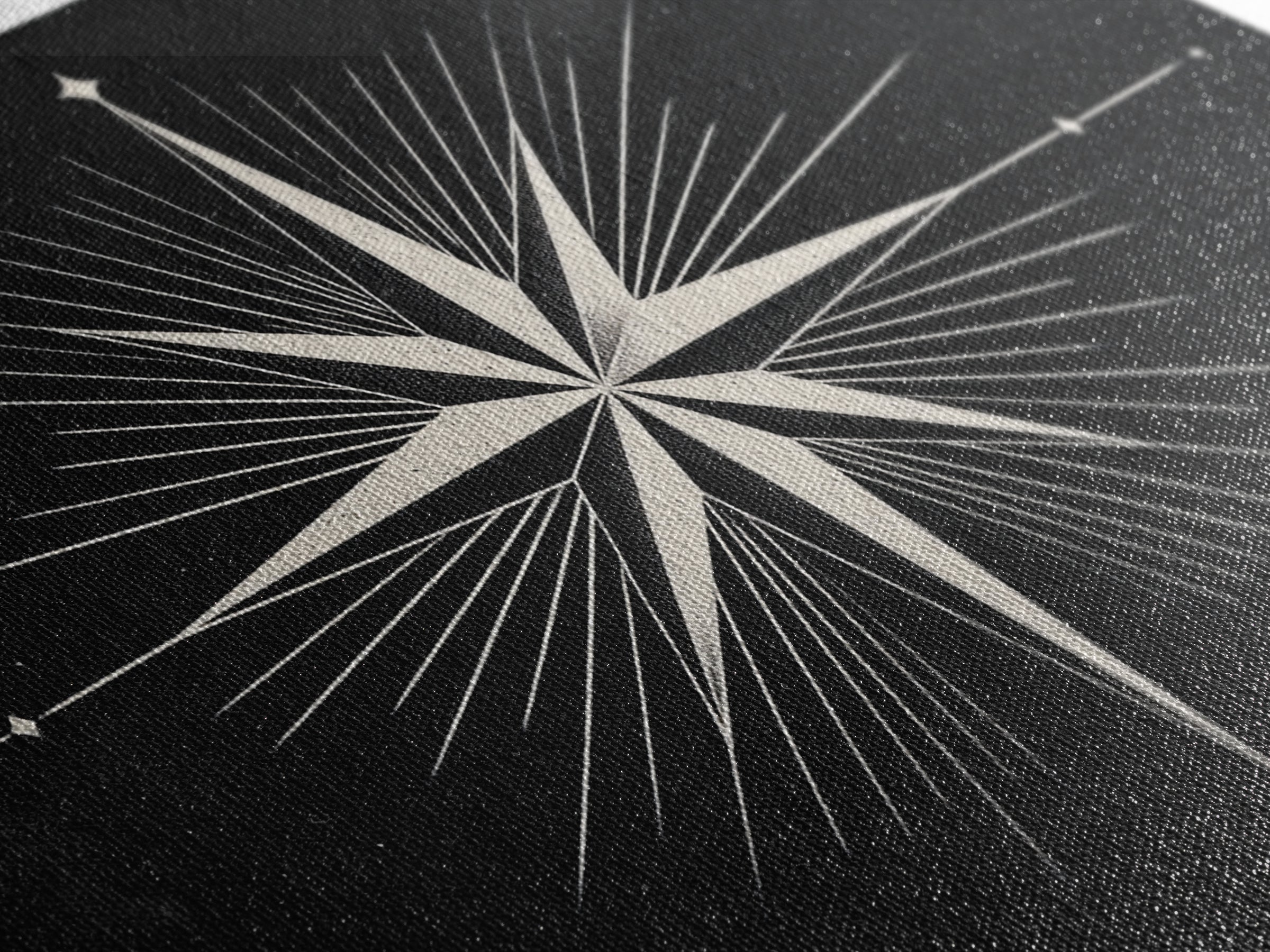 White Compass Star On Black Speckled Sky Wall Art, Mid Century Modern Abstract Print, Minimalist Retro Geometric Wall Decor
