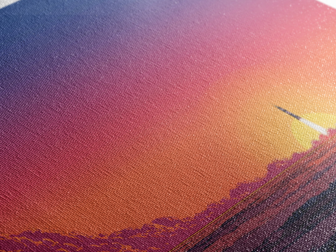 Rocket Sunset Landscape Wall Art, Retro Sci Fi Poster, Mid Century Modern Print, Orange Pink Desert Decor, Space Travel Art
