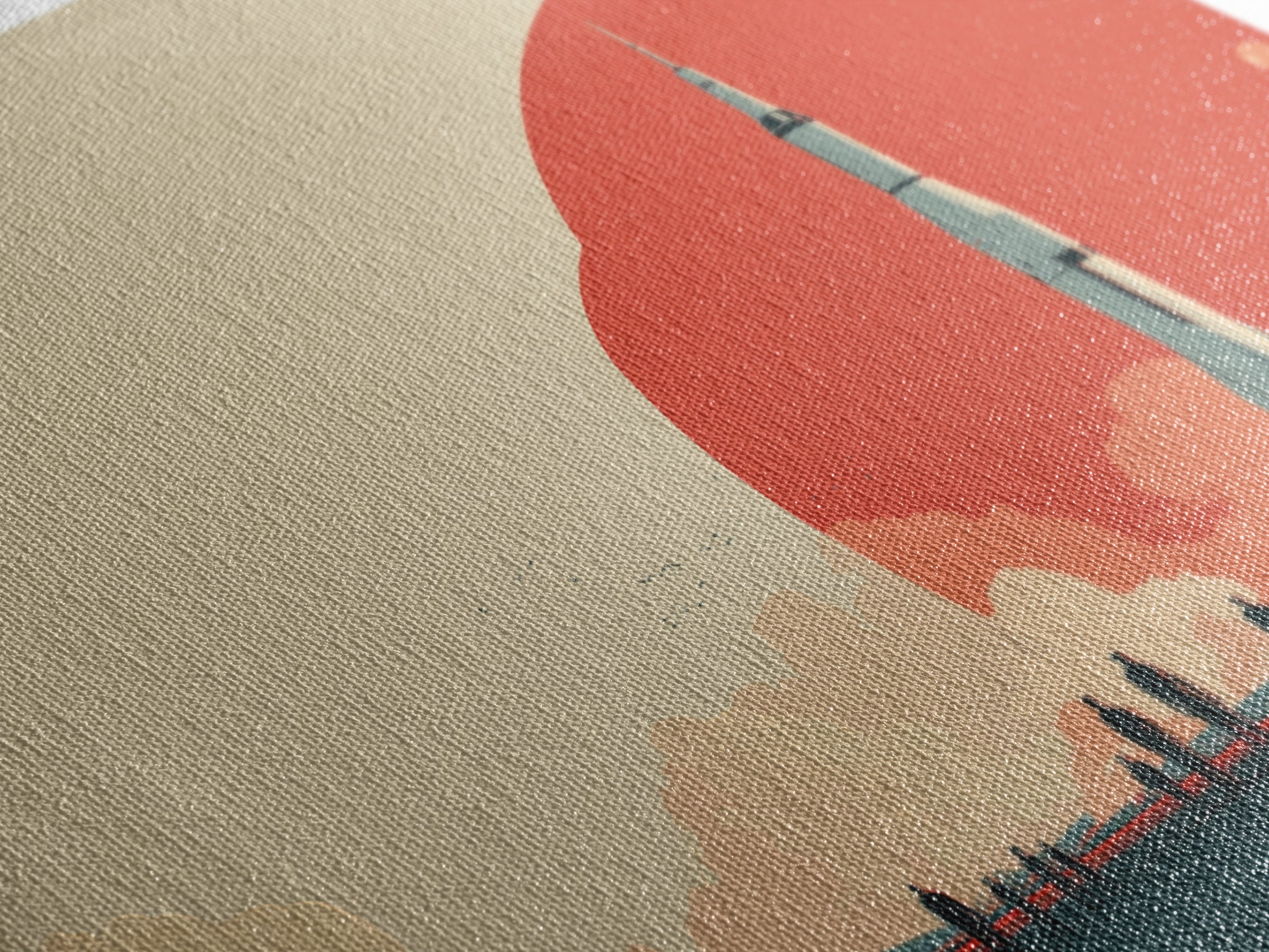 Minimal Rocket Red Sun Framed Canvas Print, Mid Century Modern Wall Art, Space Age Poster, Palm Springs Colors, Retro Decor