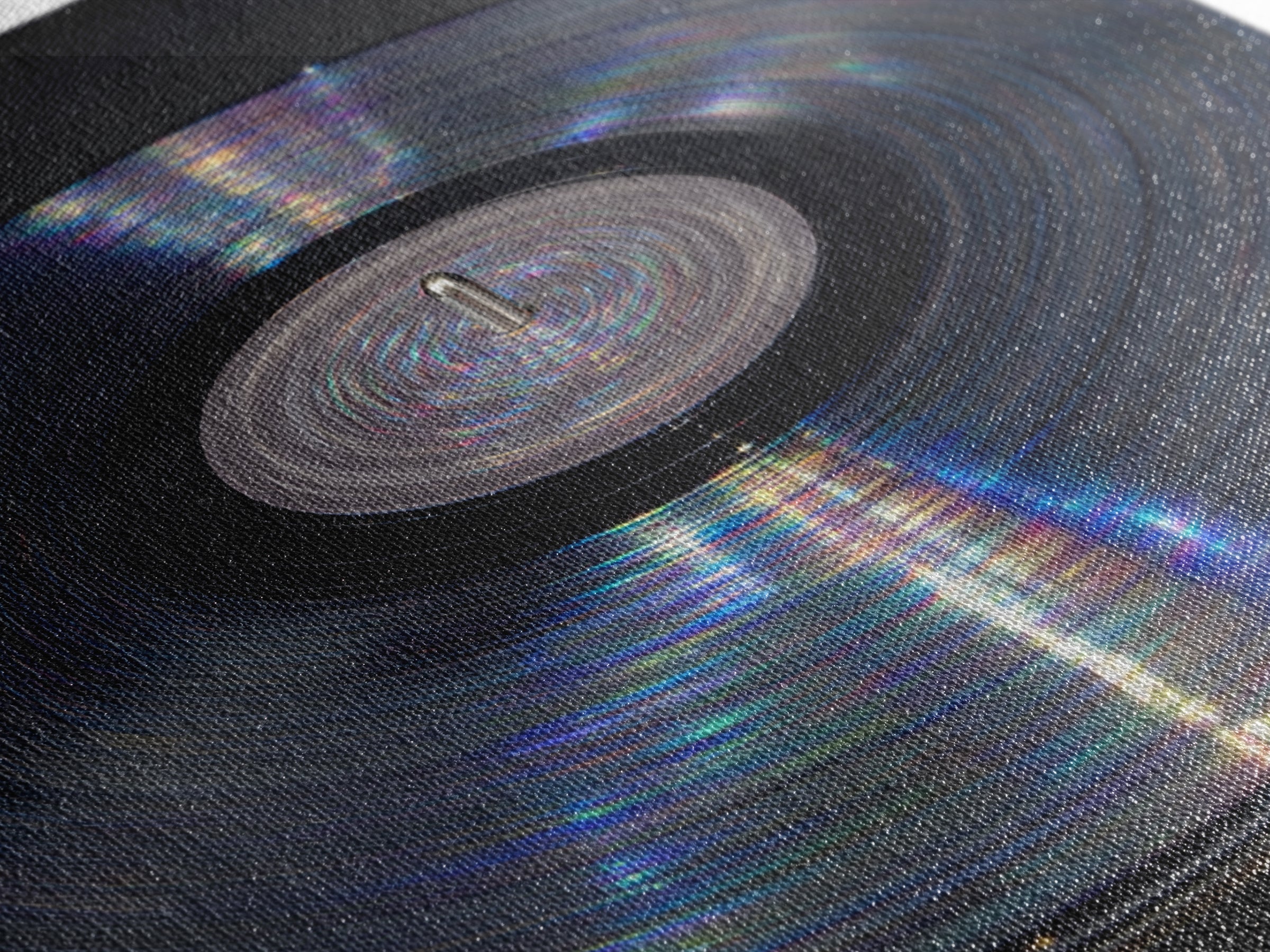 Iridescent Vinyl Record Macro Wall Art, Modern Music Photography Print, Retro Turntable Decor, Minimal Black Home Decor