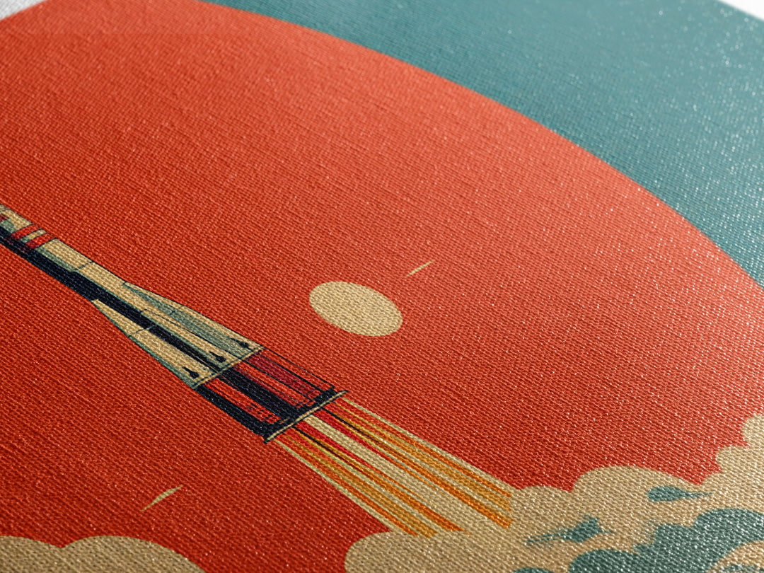 Retro Rocket Launch At Orange Planet, Midcentury Modern Wall Art, Space Poster, Sci Fi Print, Atomic Decor For Living Room