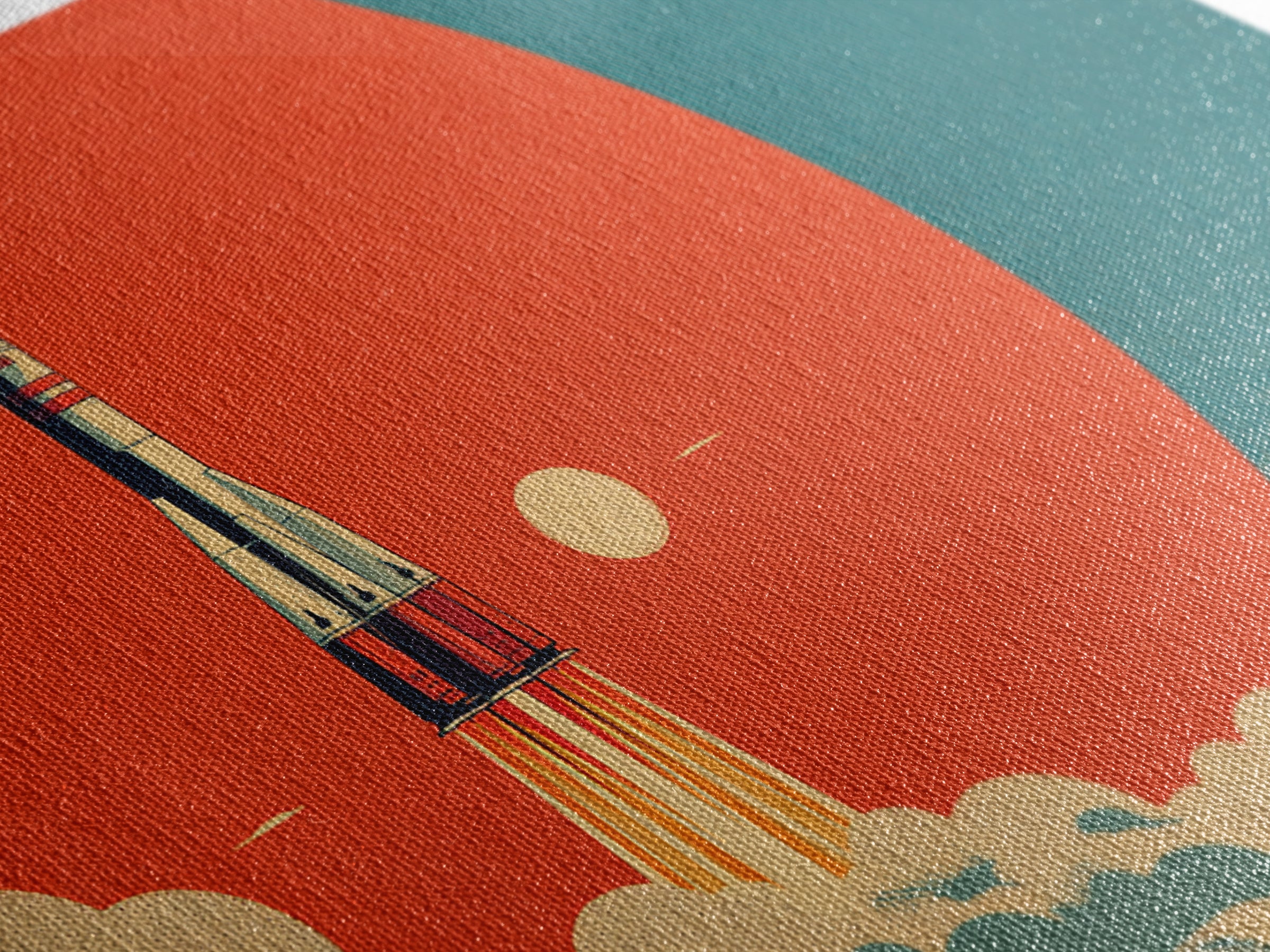 Retro Rocket Launch At Orange Planet, Midcentury Modern Wall Art, Space Poster, Sci Fi Print, Atomic Decor For Living Room