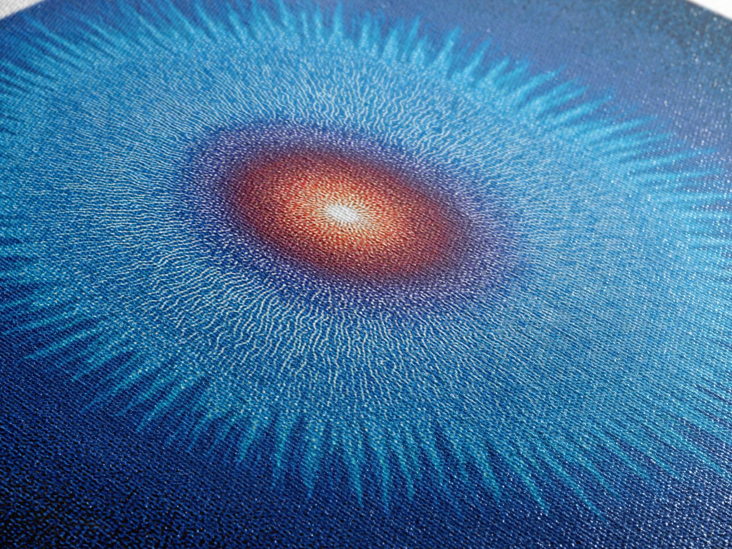 Electric Blue Cosmic Sun Burst, Abstract Wall Art, Midcentury Modern Canvas Print, Space Poster For Modern Home Office Decor