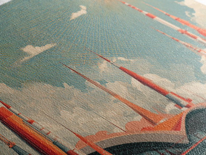 Retro Rocket City Launch With Orange Sun Wall Art, Midcentury Modern Space Poster, Atomic Architecture Decor, Teal Print
