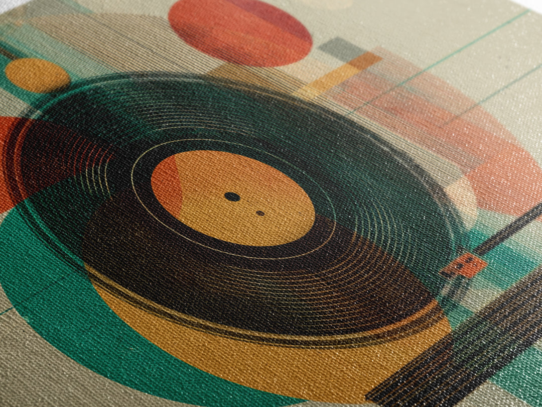 Teal Orange Geometric Turntable Wall Art, Mid Century Modern Record Player Decor, Abstract Music Poster, Retro MCM Print