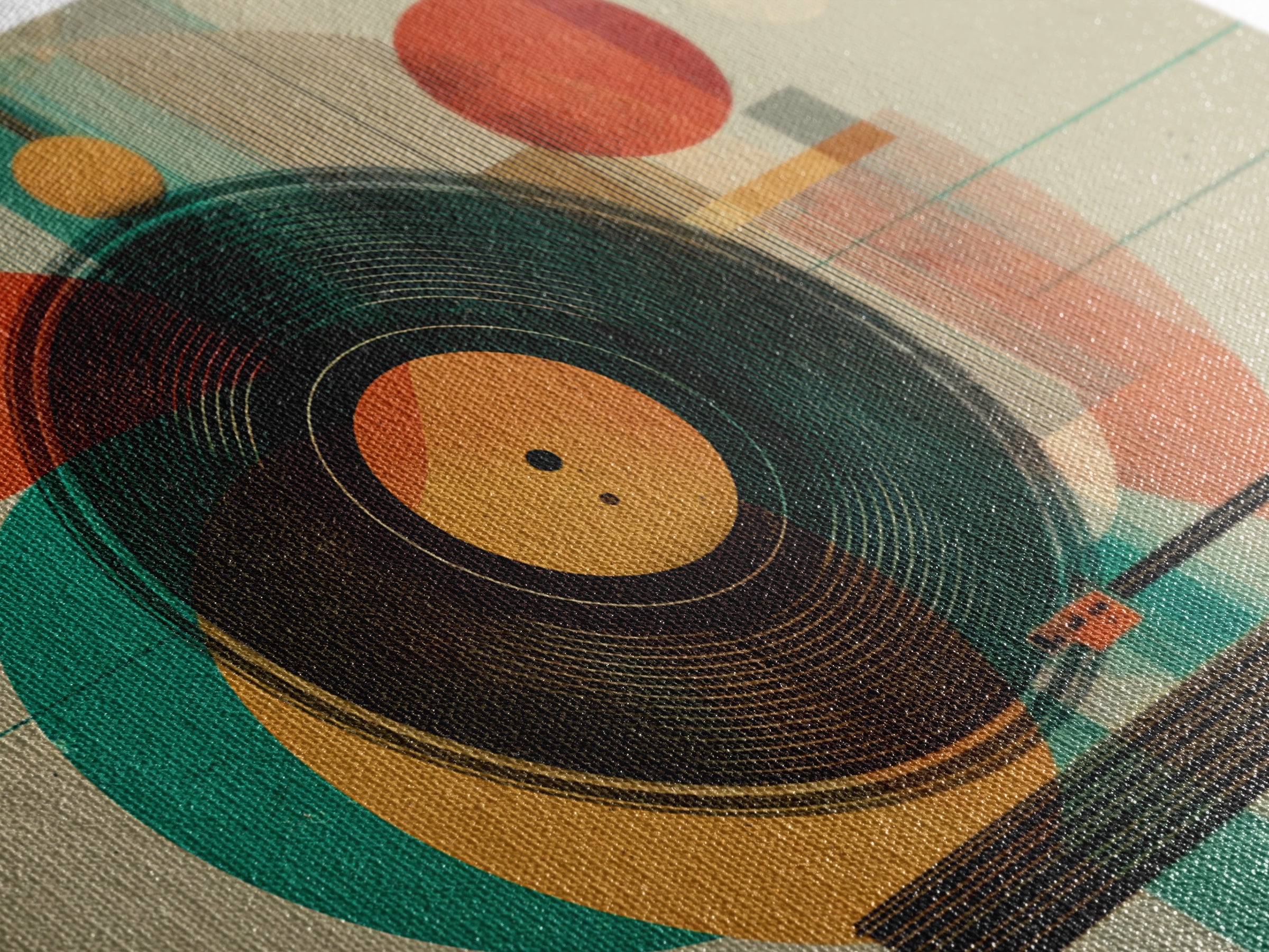 Teal Orange Geometric Turntable Wall Art, Mid Century Modern Record Player Decor, Abstract Music Poster, Retro MCM Print