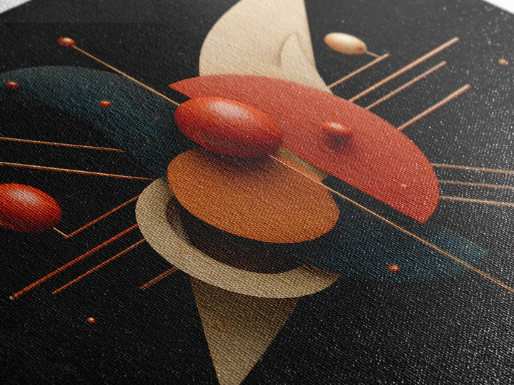 Atomic Sphere Sculpture Wall Art, Black Orange Geometric Canvas Print, Midcentury Modern Abstract Large Retro MCM Office Decor