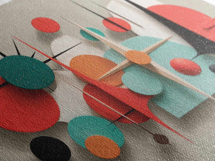 Coral Teal Geometric Wall Art, Modern Abstract Sculpture Canvas Print, Midcentury Modern Decor, Retro MCM Home Decor Print