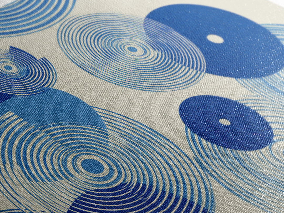 Blue Concentric Circle Pattern Canvas Print, Scandinavian Modern Wall Art, Geometric Abstract Decor, Minimal MCM Poster Print