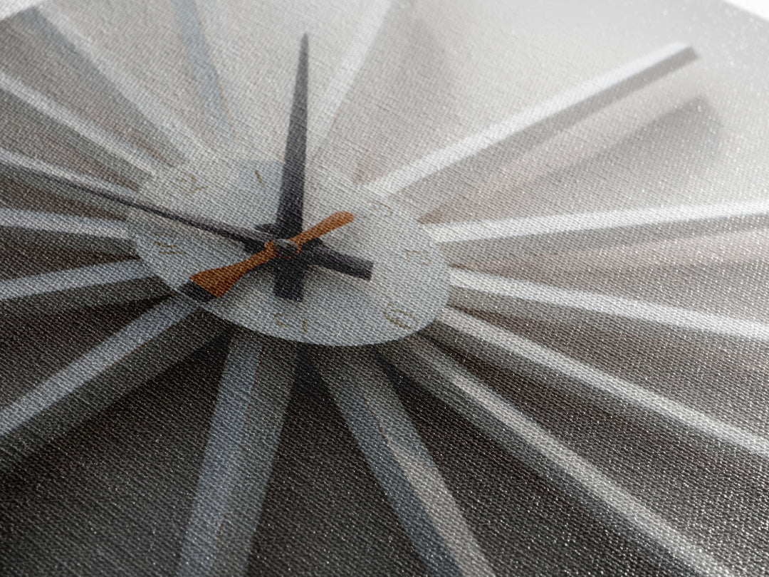 Close Up White Atomic Clock Canvas Print, Mid Century Modern Decor, Minimalist Wall Art, Retro MCM Living Room Poster Print