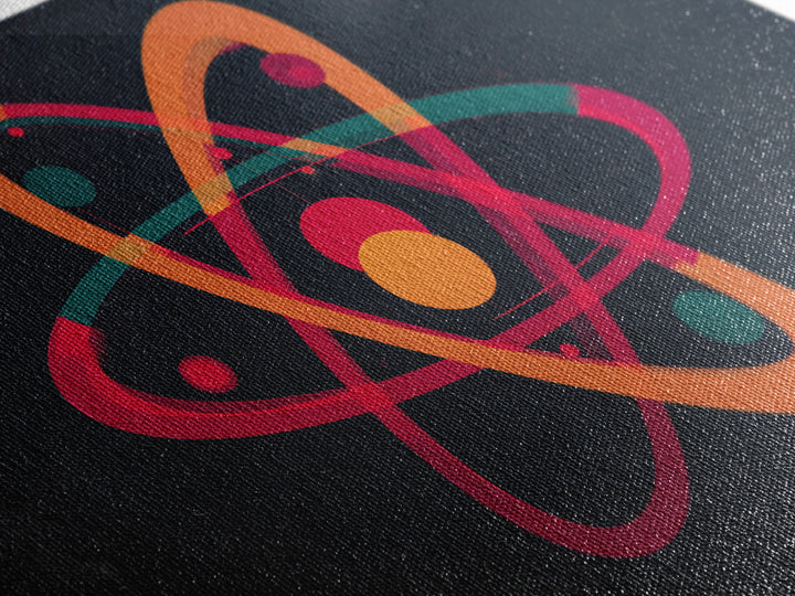 Retro Atomic Orbit On Black Canvas Print, Midcentury Modern Art, Space Abstract Art, MCM Wall Decor For Home Office Or Den
