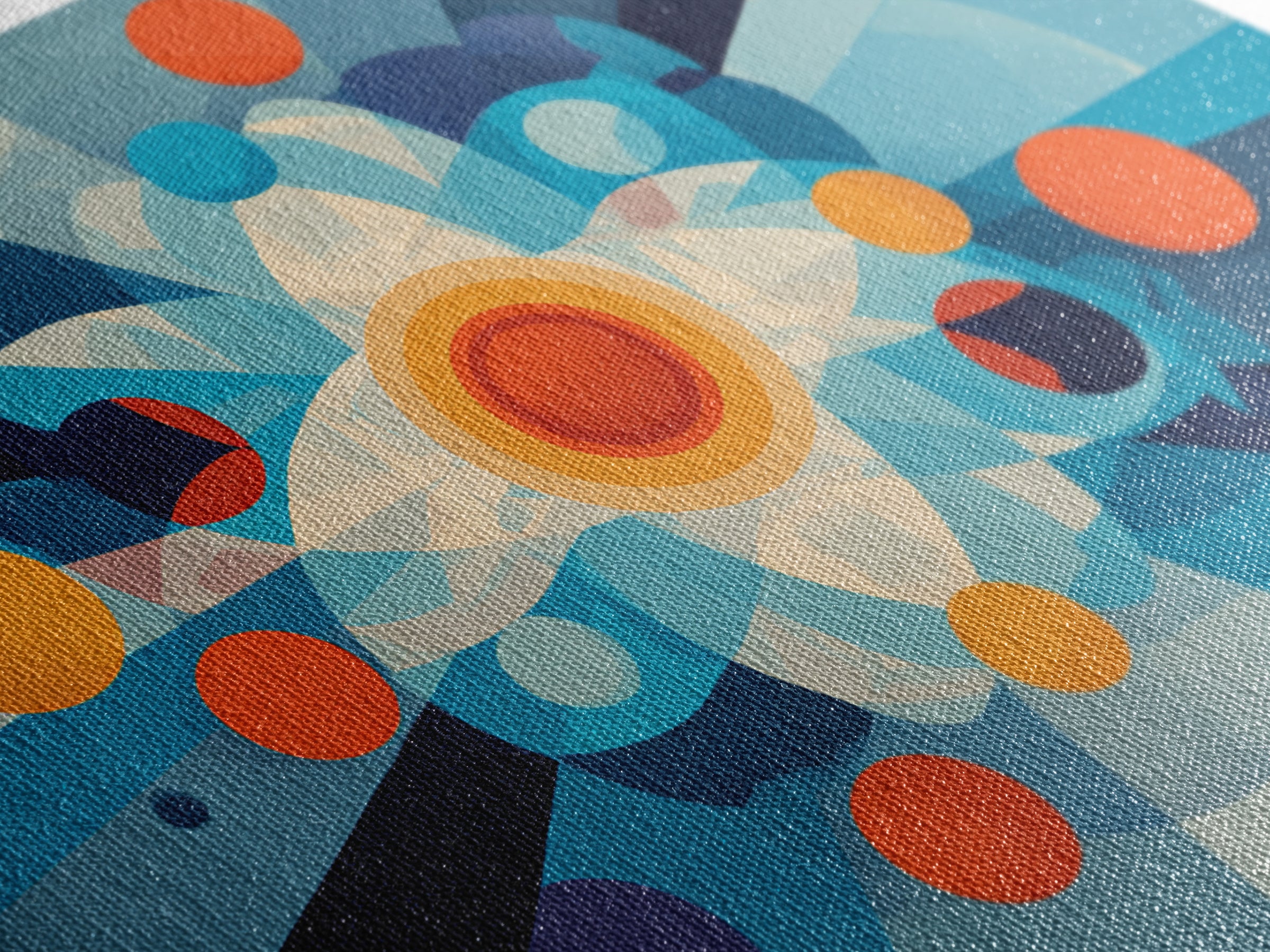 Geometric Atomic Burst With Circles Wall Art, Midcentury Modern Art, Blue Orange Abstract Poster, Statement Wall Decor Art