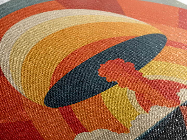 Retro UFO Mushroom Cloud Canvas Print, Midcentury Sun Poster, Atomic MCM Wall Decor, Orange Geometric Modern Art, Sci Fi Wall Art