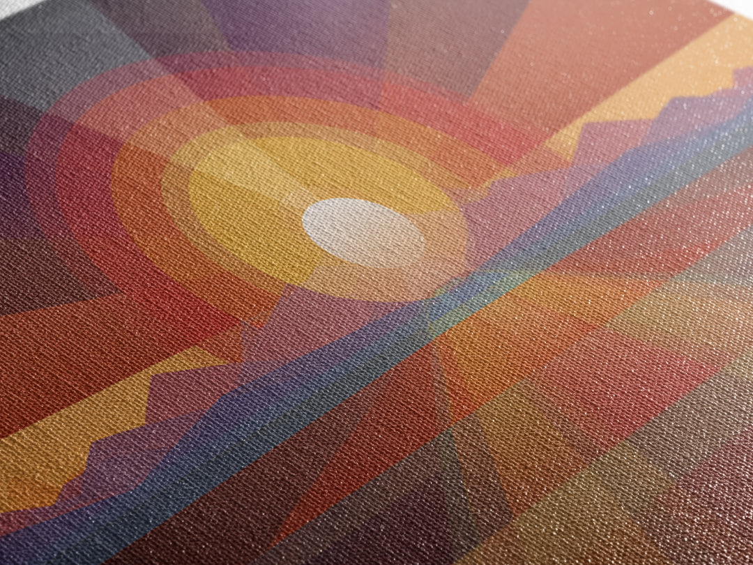 Geometric Desert Sunrise Wall Art, Midcentury Modern Abstract Art, Orange Sun Poster, Boho Southwestern Home Decor, Canvas Print