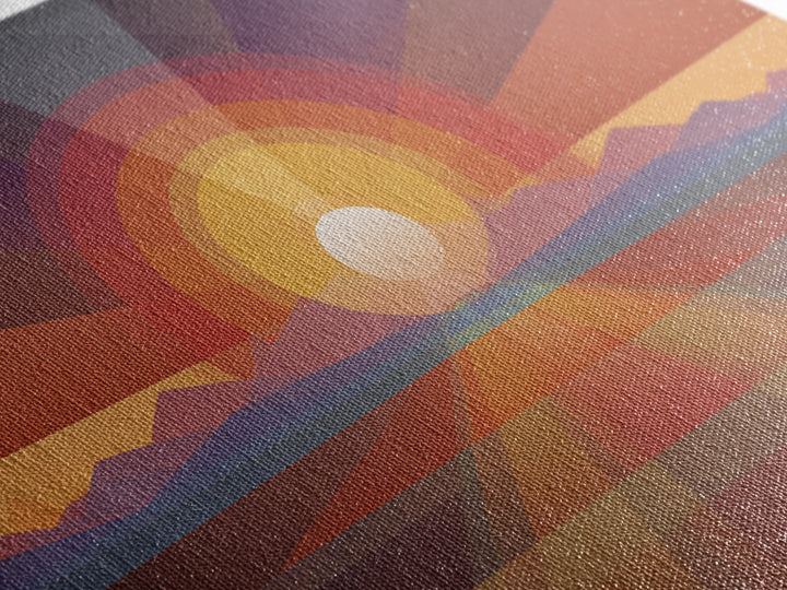 Geometric Desert Sunrise Wall Art, Midcentury Modern Abstract Art, Orange Sun Poster, Boho Southwestern Home Decor, Canvas Print
