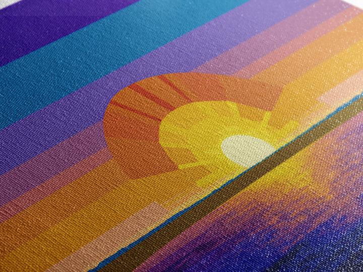 Geometric Ocean Sunset Wall Art, Midcentury Modern Art Print, Colorful Retro Wall Decor, Coastal Living Room Poster Gift