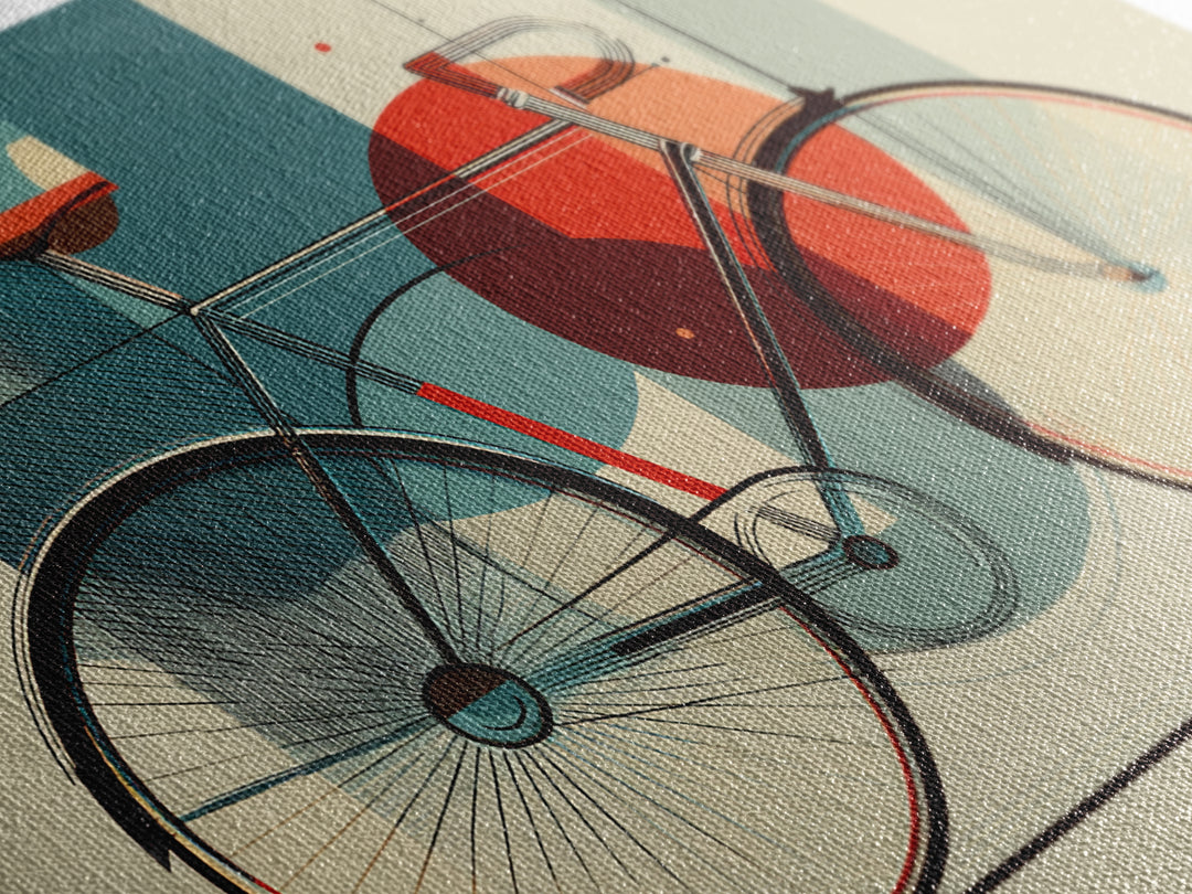 Abstract Bicycle Canvas Print, Midcentury Modern Wall Art, Geometric Bike Poster, Retro Home Decor For Cycling Lovers Gift