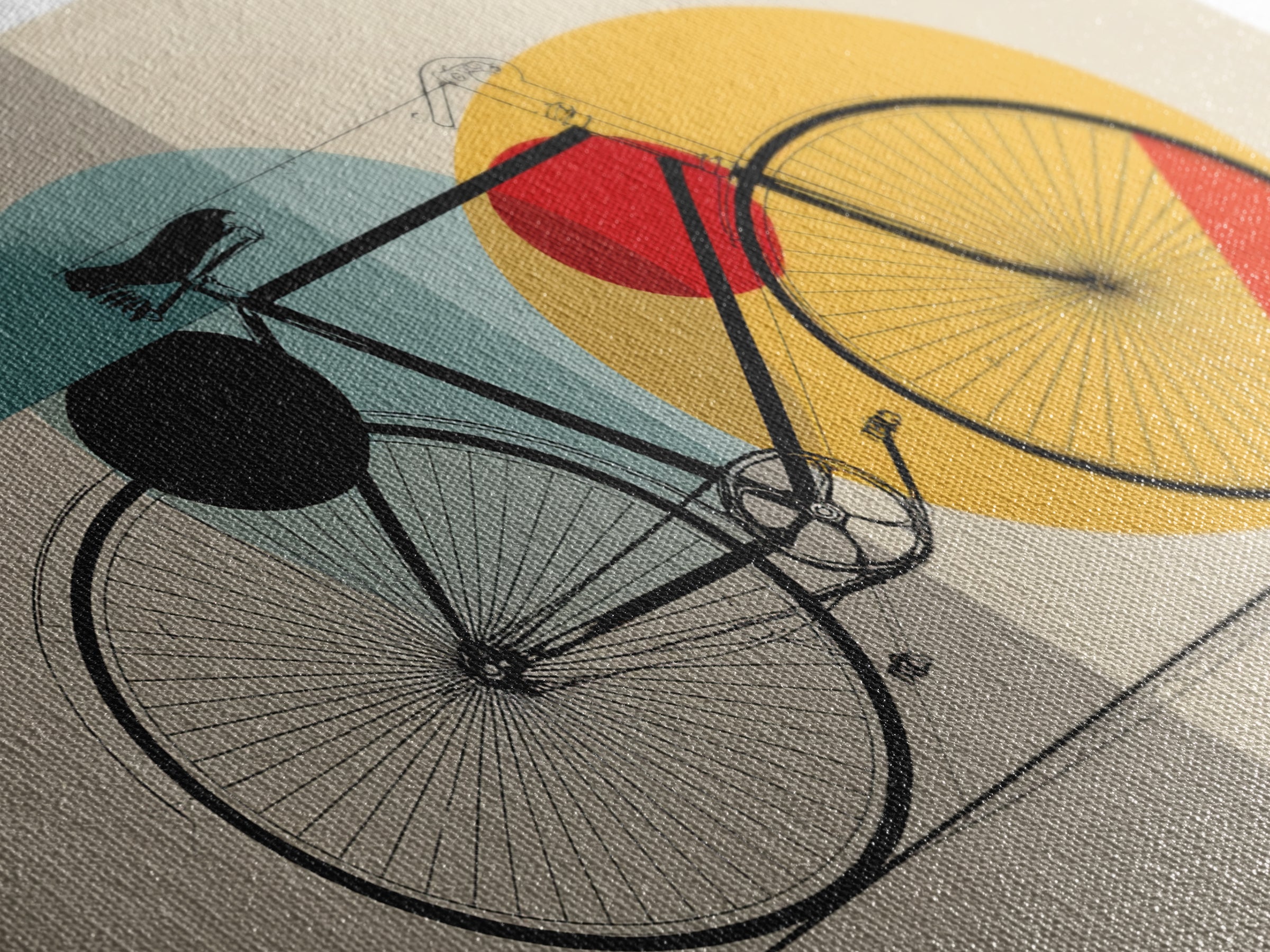 Minimalist Bicycle Framed Canvas Print, Midcentury Modern Wall Art, Orange Yellow Circle Decor, Geometric Bike Poster Gift