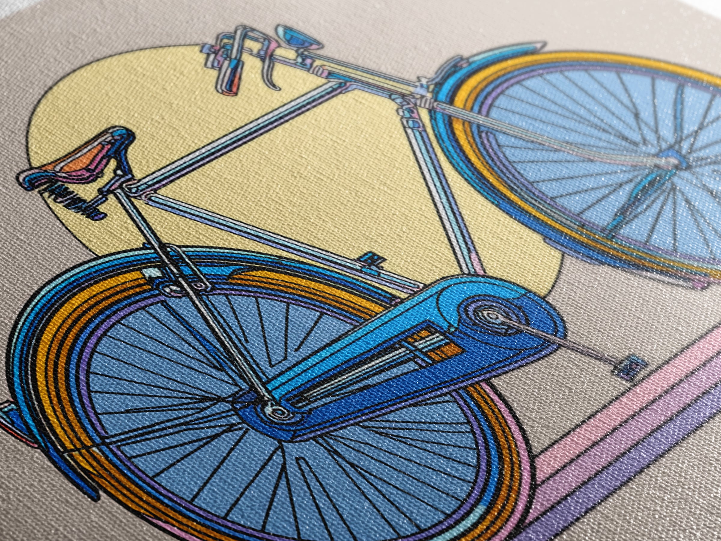 Blue Cruiser Bicycle Canvas Print, Midcentury Modern Wall Art, Retro Bike Poster, Yellow Sun Decor For Home Office Decor Gift