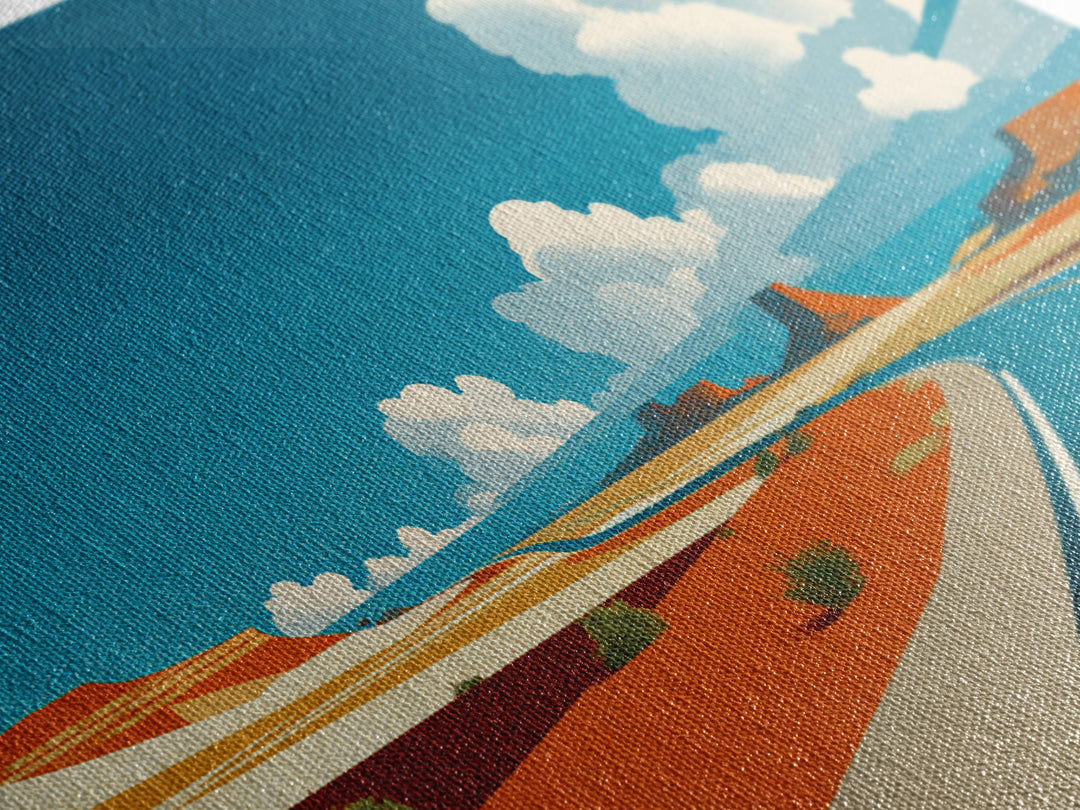 Retro Desert Highway Wall Art, Southwestern Road Landscape, Vintage Travel Poster Style, Mid Century Modern Canvas Print