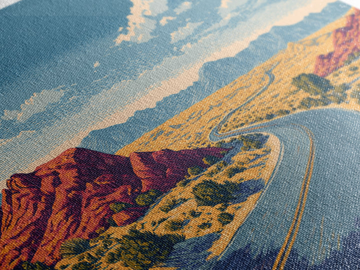 Red Rock Desert Highway Canvas Print, Midcentury Modern Art, Retro Travel Poster, Southwestern Decor, Scenic Wall Decor Gift