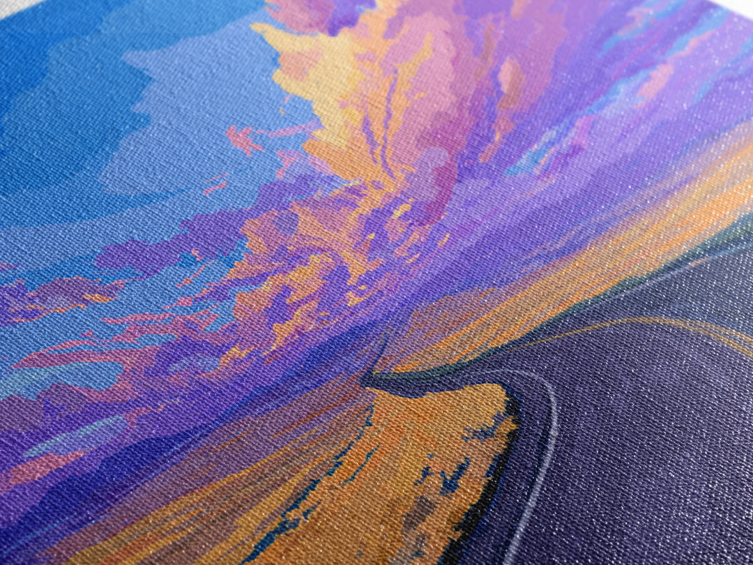 Purple Sunset Open Road Wall Art, Colorful Desert Landscape, Modern Art Print, Retro Poster, Living Room Home Office Decor