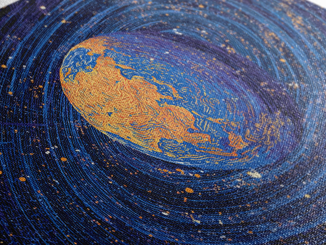 Swirling Blue Orange Planet Wall Art, Cosmic Abstract Space Poster, Modern Digital Art Print, Galaxy Decor, Science Gift
