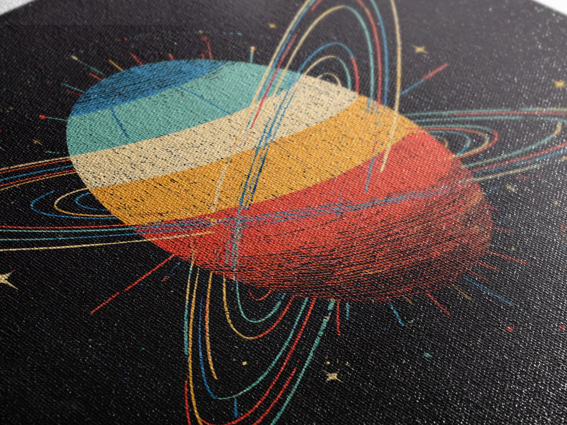 Retro Ringed Planet Canvas Print, Saturn Inspired Space Abstract Art, Midcentury Modern Wall Home Decor, Cosmic Poster Gift