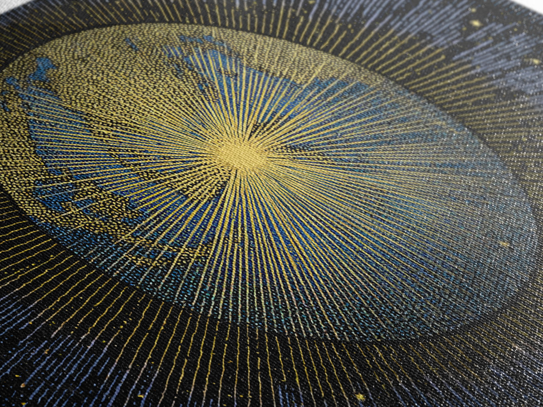Golden Radiant Sun Planet Canvas Print, Cosmic Space Abstract Art, Midcentury Modern Wall Home Decor, Celestial Poster Gift