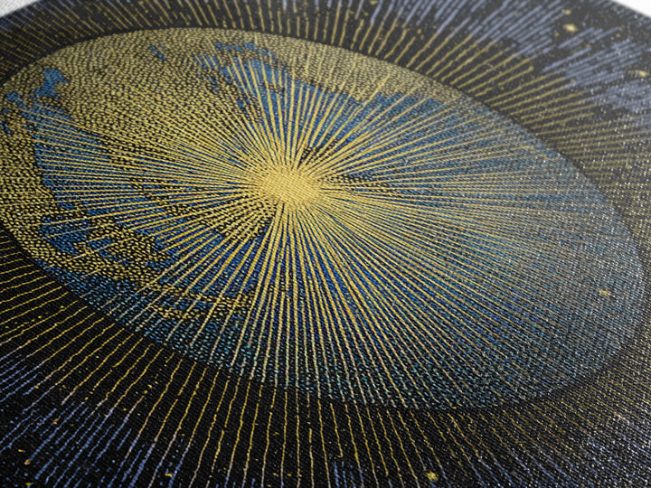 Golden Radiant Sun Planet Canvas Print, Cosmic Space Abstract Art, Midcentury Modern Wall Home Decor, Celestial Poster Gift